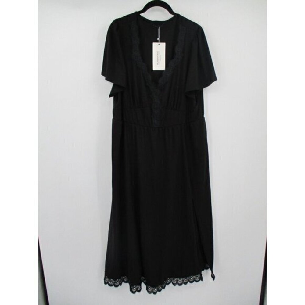 Bloom Chic Womens Dress 18 20 Black Short Sleeves Casual Plus Size Lace Party